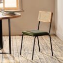 Ishkon Leather & Cane Dining Chair - Green