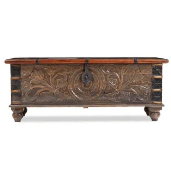 Antiq Cooper Carved Storage Trunk