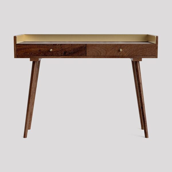 Free Desk, Light Brown Mango Wood & Brass