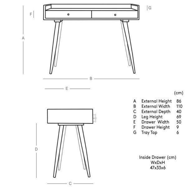 Free Desk, Light Brown Mango Wood & Brass