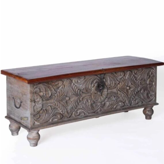 Shopee Wooden Carved Trunk Centre Table (Grey Distress)