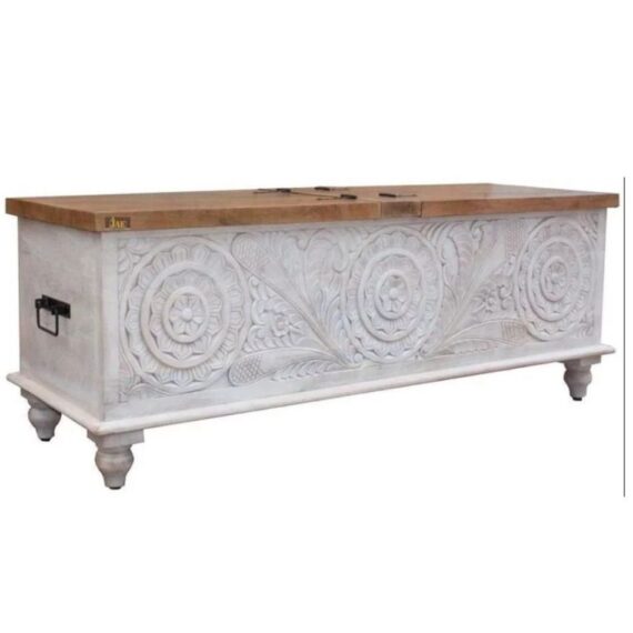 Vipro Wooden Trunk cum Coffee Table (White Wash)l